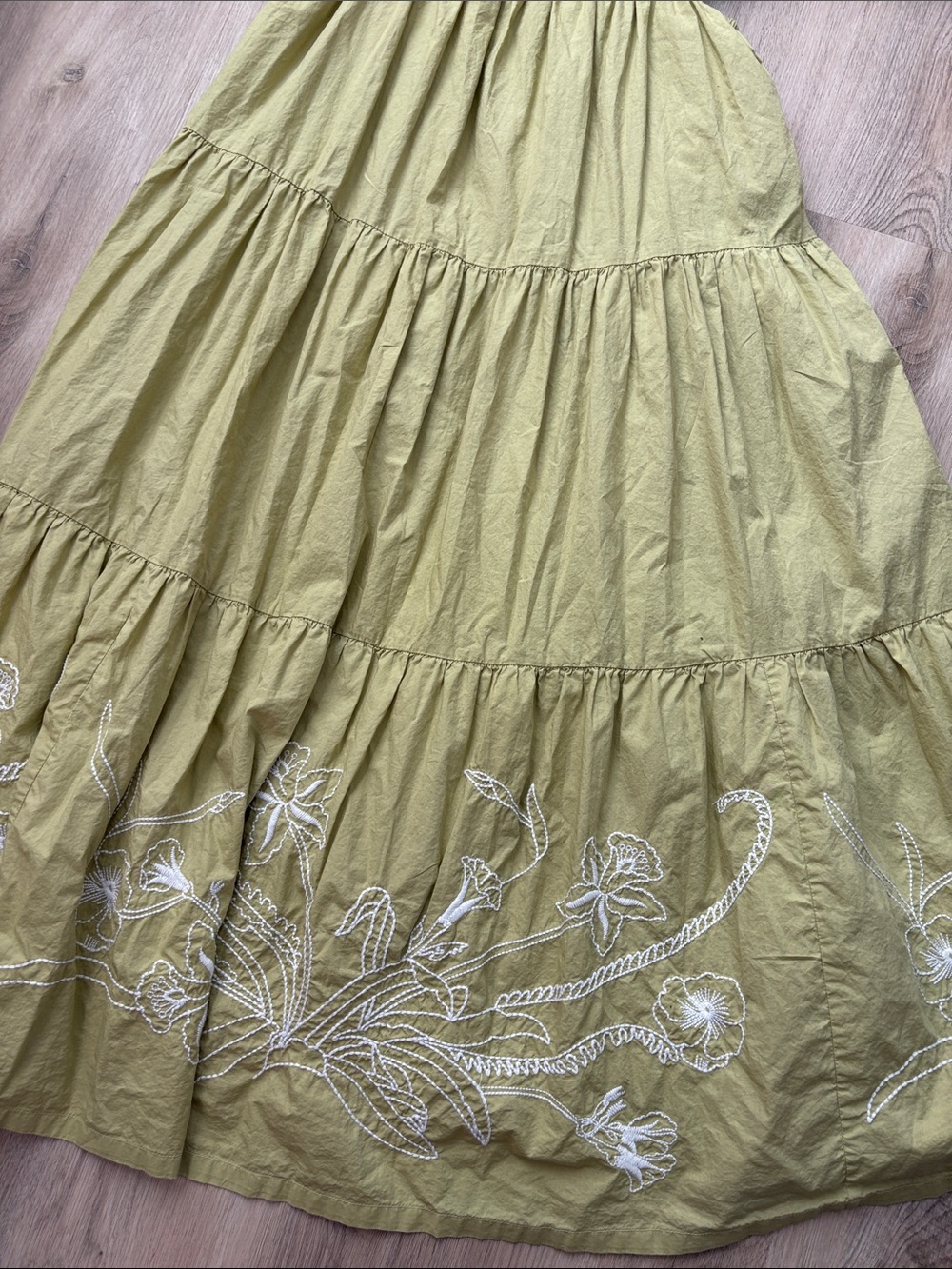 Rue Stiic Elera Maxi Dress Lime Green Embroidered Cutout Size L boho cotton - Picture 6 of 9